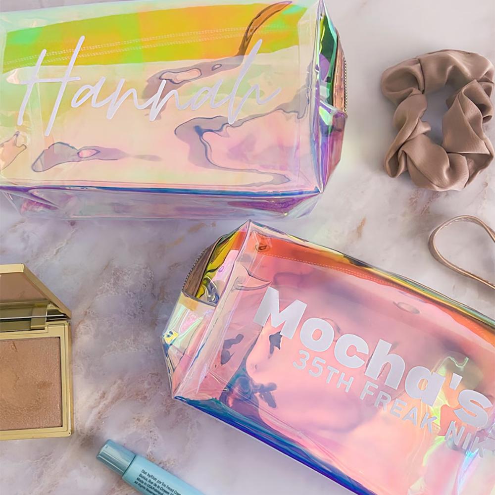 Personalized Holographic Bridesmaid Makeup Bag Wedding Bachelorette Party Favor Festival Decor Supplies Travel Cosmetic Pouch