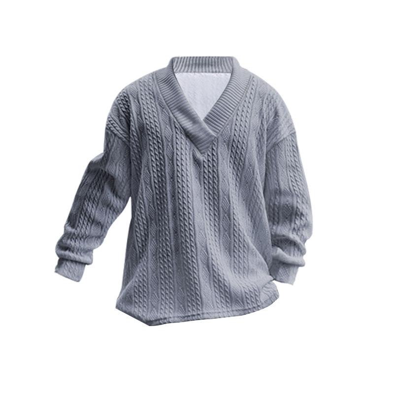 2025 Spring and Autumn Men's Jacquard Loose Knitting Solid Color Casual V-Neck Long Sleeve Knitted Sweater European and American Style