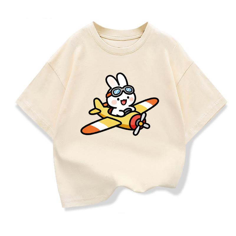 

Children s Short-sleeve T-shirt, Casual Loose Top for Boys and Girls, Rabbit Piloting an Airplane 160
