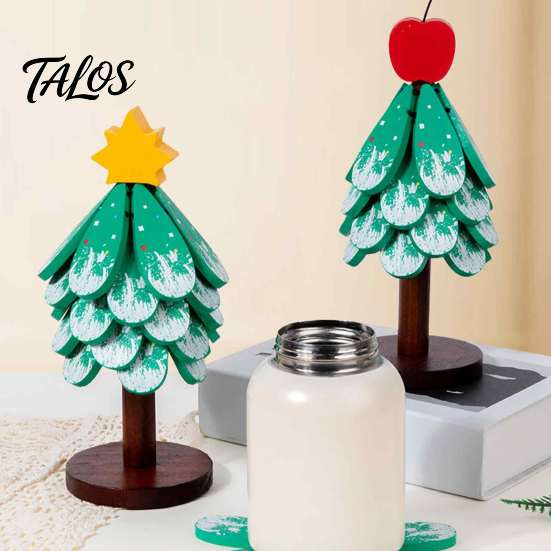 Rustic Style Kitchen Accessory for Daily Use Tree-Shaped Wooden Trivets with Storage Stand, Collapsible Heat Resistant Multifunctional Placemat