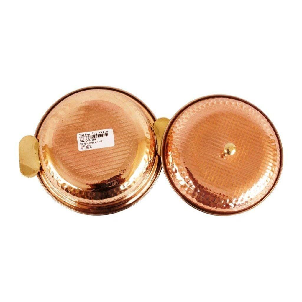 Sada 1 ocelových měděných ručně vyráběných donga s víkem - 750 ML se lžičkou - servírování Dal, kari, rýže, briyani, zelenina - domov, hotely, restaurace