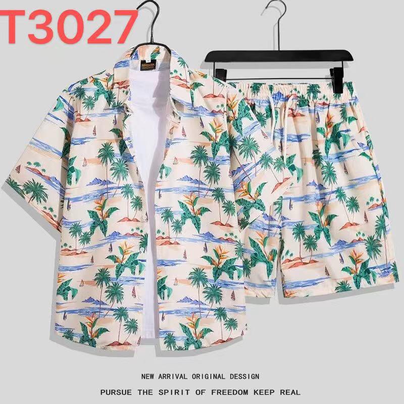 

Мужской гавайский быстросохнущий пляжный комплект с цветочным принтом большого размера: рубашка и шорты L