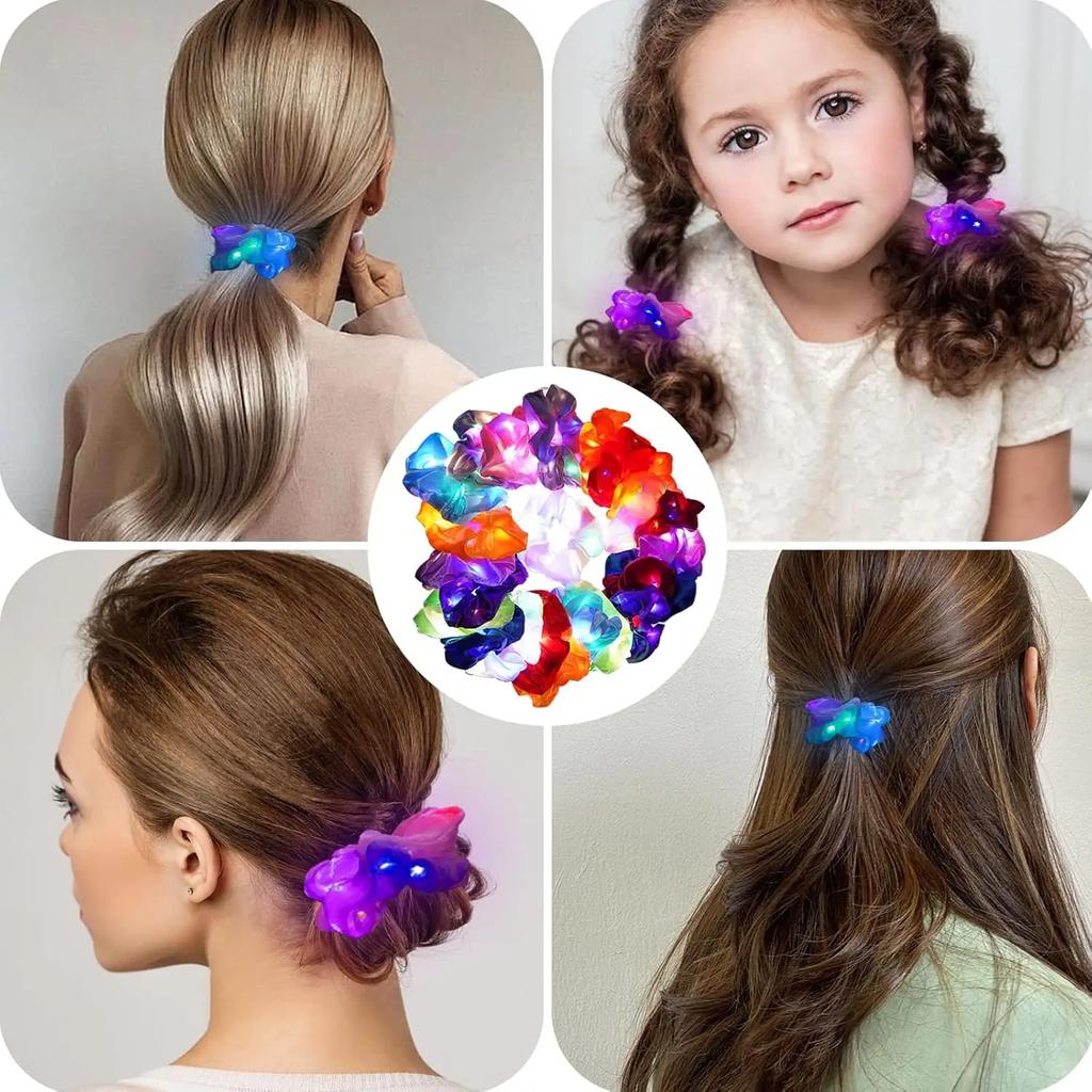 LED Luminous Scrunchies Hairband Ponytail Holder Headwear Elastic Satin Hair Bands Girl Hair Accessories for Party