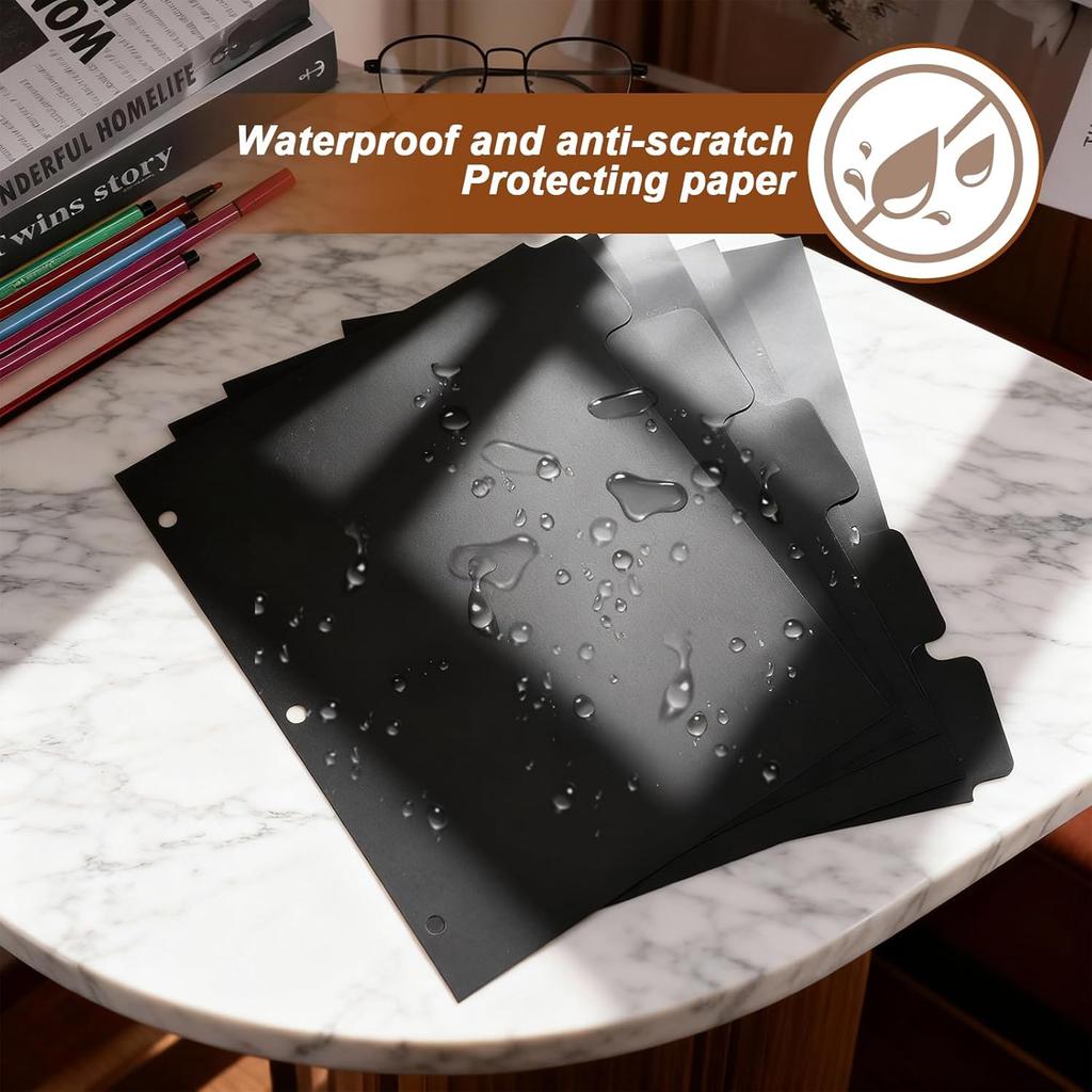 3 Ring Plastic Binder Dividers, Black Dividers with 5 Tabs, Durable Index Binder, Blank Write Erase Page Divider for School Office Home Organizing