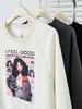 2026 Spring Plus Size Loose Hoodie with Fashionable Woman Print, Round Neck, and Raglan Sleeves