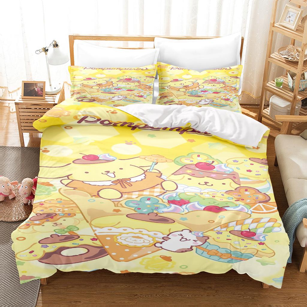 Pompompurin Sanrio 3-Piece 1 Quilt Cover One Piece Bedding Set Comforte Luxus Exquisite Birthday Gift 100% Polyester Home Decor