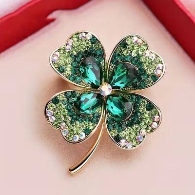 Luxus Kristall Vierblättriges Kleeblatt Brosche Antiker Strass Stein Pflanzen Corsage Für Frauen Bekleidung Accessoires Hochzeitsfeier Schmuck