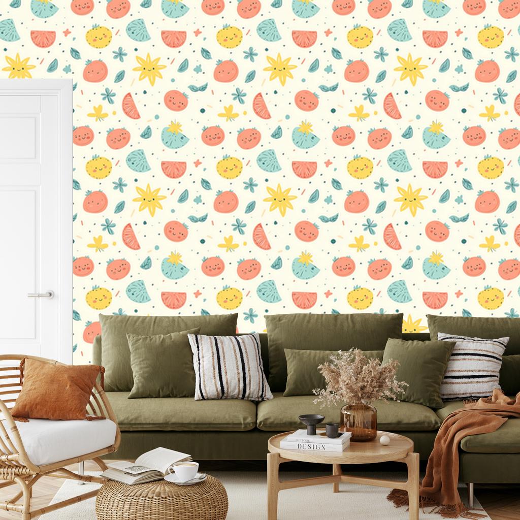 Summer wallpaper white, cream and peach for living room and bedroom 50x1000