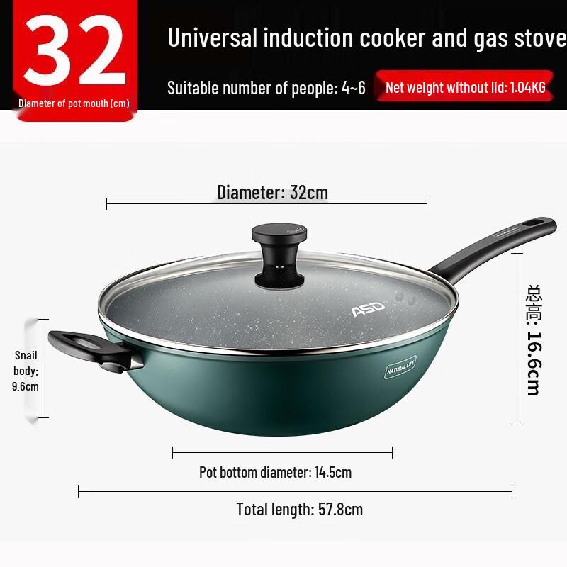 ASD 32cm Avocado Green Non-stick Wok