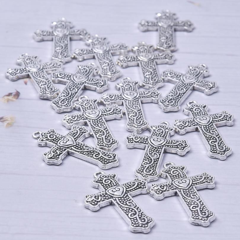5pcs Silver Color Cross Pendant For Women Men Accessories Crosses Charm Handmade Earring Necklace Anklet Supplies Christ Pendant