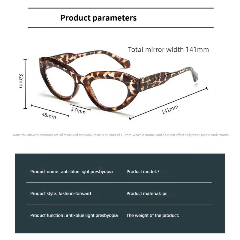 Stylish Cat-Eye Presbyopia Glasses Women's INS Style Spring-Loaded Temples Blue Light Blocking Reading Glasses Diopter 0 To +4.0