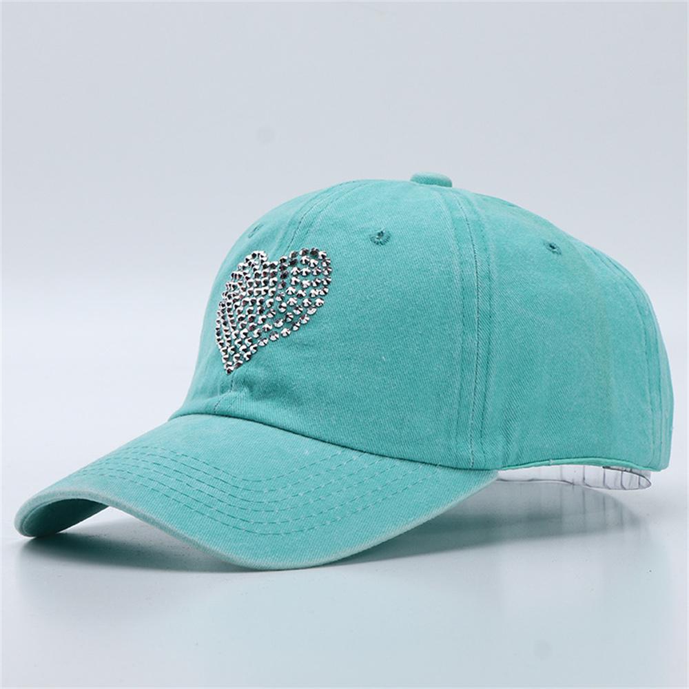 Heart Shaped Rhinestones Baseball Cap Washed and Distressed All-season Soft-top Peaked Cap Hats for Unsex Outdoor Sun Hats