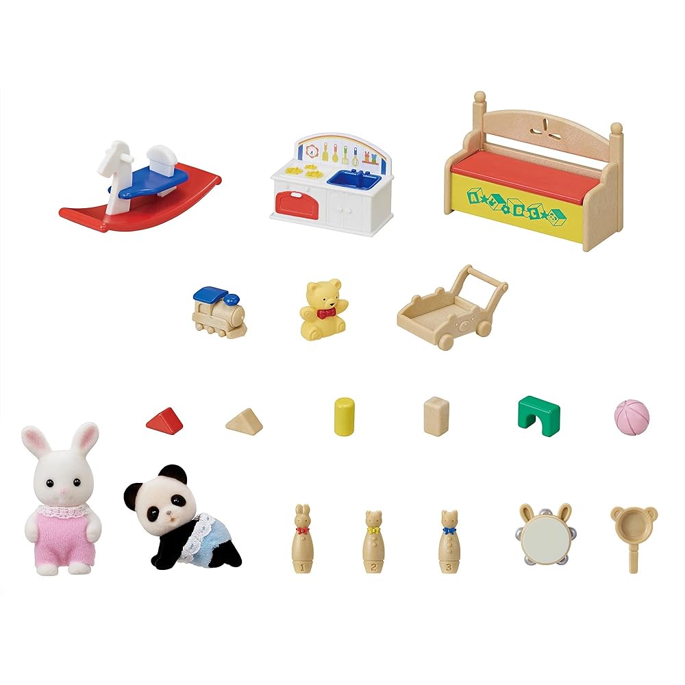 Sylvanian Families EPOCH Doll and Furniture Set White Rabbit and Panda Babies 3 Years and Up Toy Dollhouse