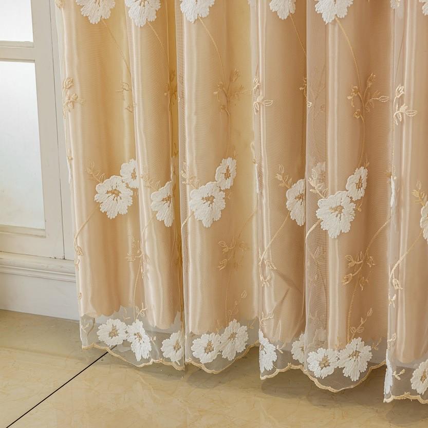 Luxurious French Double-Layer Embroidered Sheer Curtain for Living Room & Bedroom – Soft Light, Excellent Drape, Versatile Design