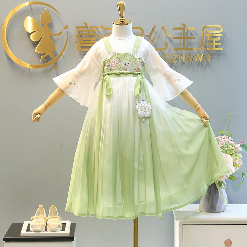 

Ханфу девушка в китайском стиле тканевое летнее платье античный костюм Тан костюм супер феи платье маленькая девочка юбка русалки принцессы нижнее белье XXXL