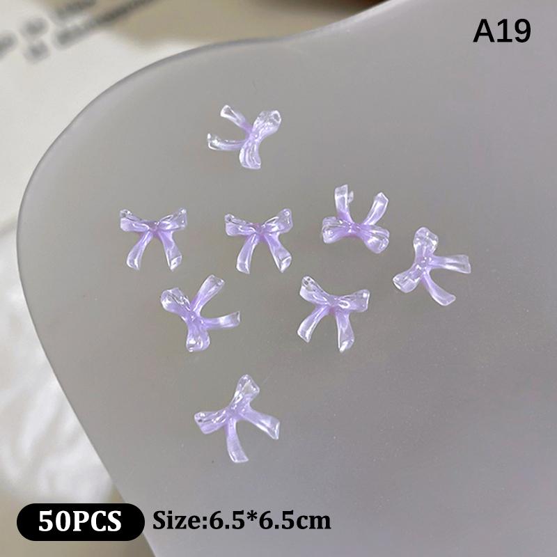 50Pcs Ice Transparent Color Bowknots Resin Nail Art Decorations 3D Mini Cute Bows Nail Charms For Diy Nails Accessories