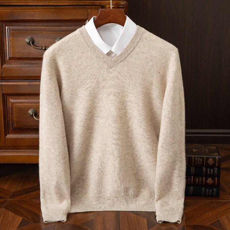 Men's Round Neck Pure Wool Pullover Sweater – Solid Color Knit Base Layer