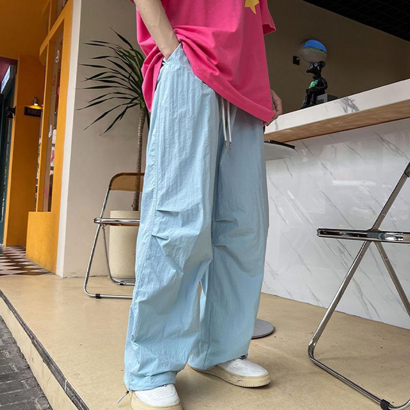 Y2K menns klær Grønne sommer Oversized svette Bredt ben Cargo Ice Silk Quick Dry Track Bukser Joggebukser Bukse Dame Koreansk 2023