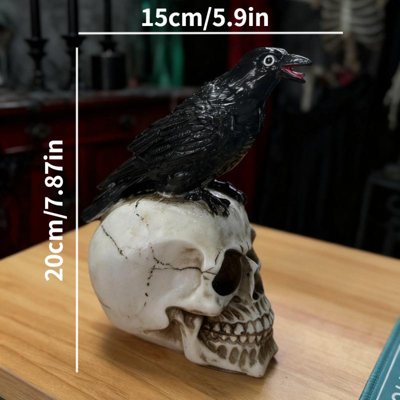 Resin Skull with Crow Ornament - Halloween Decoration and Gift