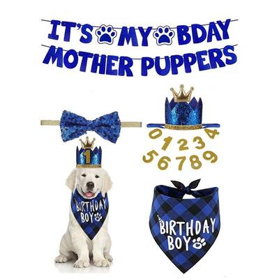 Dog Birthday Party Set: Bib, Hat, Banner, and Number Flags.