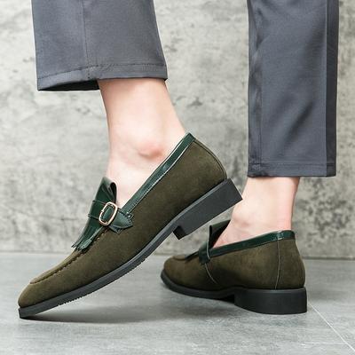 Lefu Herenschoenen Puntig Retro Fleece Britse Stijl Instappers Buiten Rijden Formele Schoenen Zwart Groen Maat 38-46 Herenschoenen