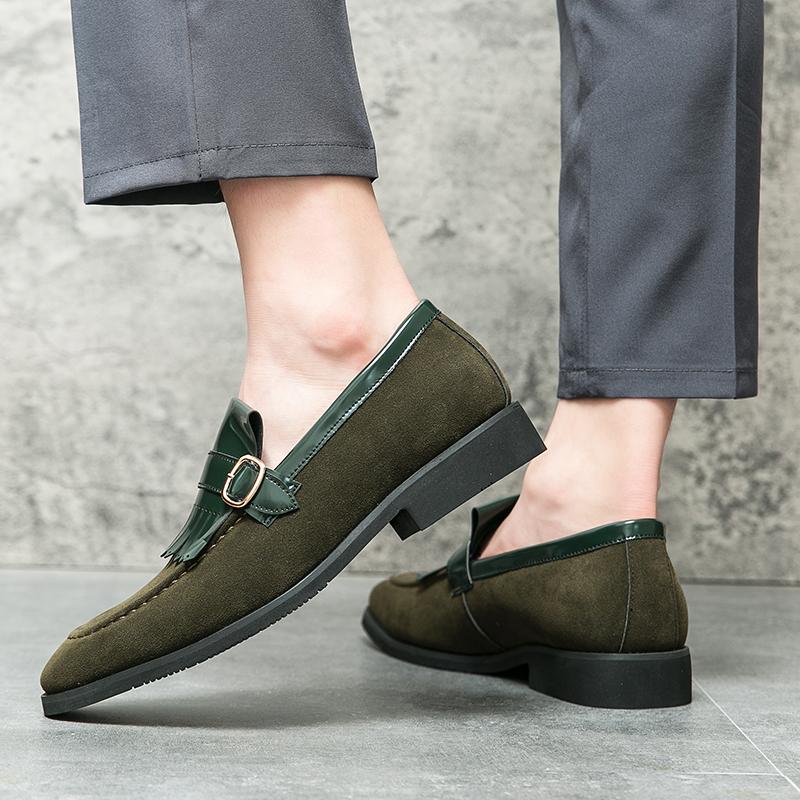 Men Green Tassels Monks Loafers Shoes Wedding Party Shoes Casual Formal Business Suede Dress Prom Shoes Plus Size