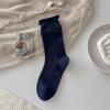 Cake Bubble Mouth Socks for Children, Mid-Calf Length, Solid Color, with Ribbon Knots, Ballet Style, Boneless, Fine Combed Cotton, Layered