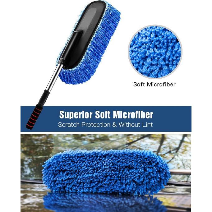 Car Duster, Extendable Long Handle Microfiber Car Duster Exterior Scratch Free Car Cleaning Tool, Car Dust Brush for Truck, SUV, RV, Motorcycle and