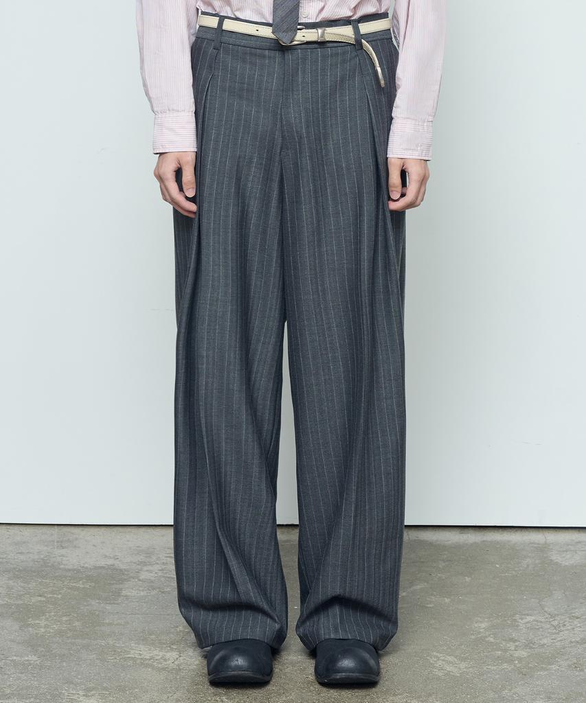 BALLUTE Drape Herringbone Pants (Grey Stripe)
