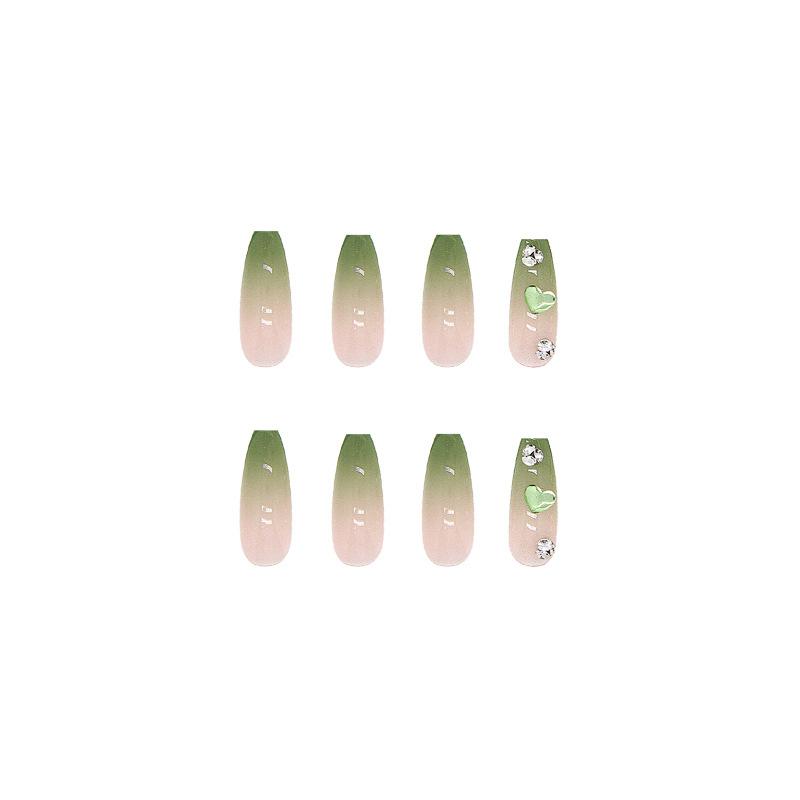 Artificial Nails Wear Nails Green Diamond Aurora Gradient Natural Fake Nails