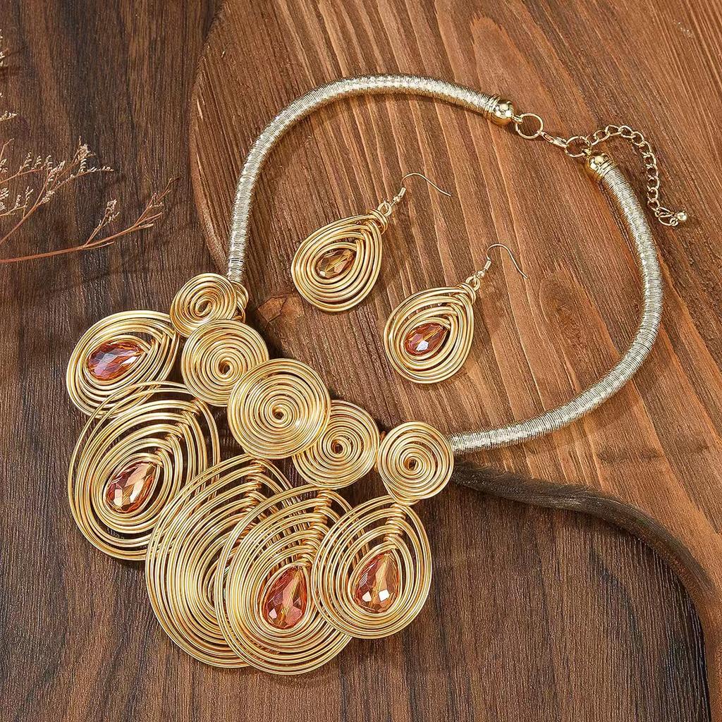 Jewelry Set European and American Fashion Exaggerated Handmade Aluminum Wire Weaving Waterdrop Women's Accessories
