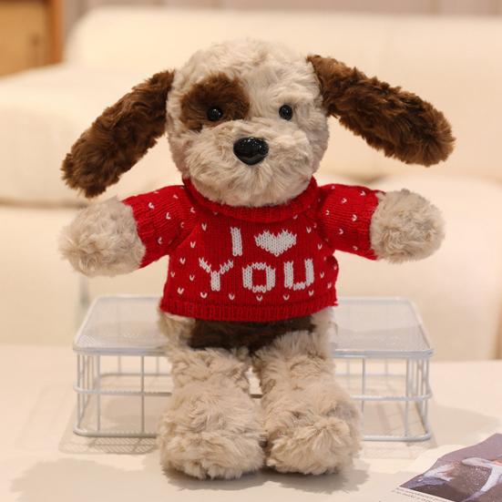 Adoptable Stuffed Dog Plush with Sweater Realistic Teddy Doll Toy with Removable Clothes 30cm Huggable Gifts for Kids
