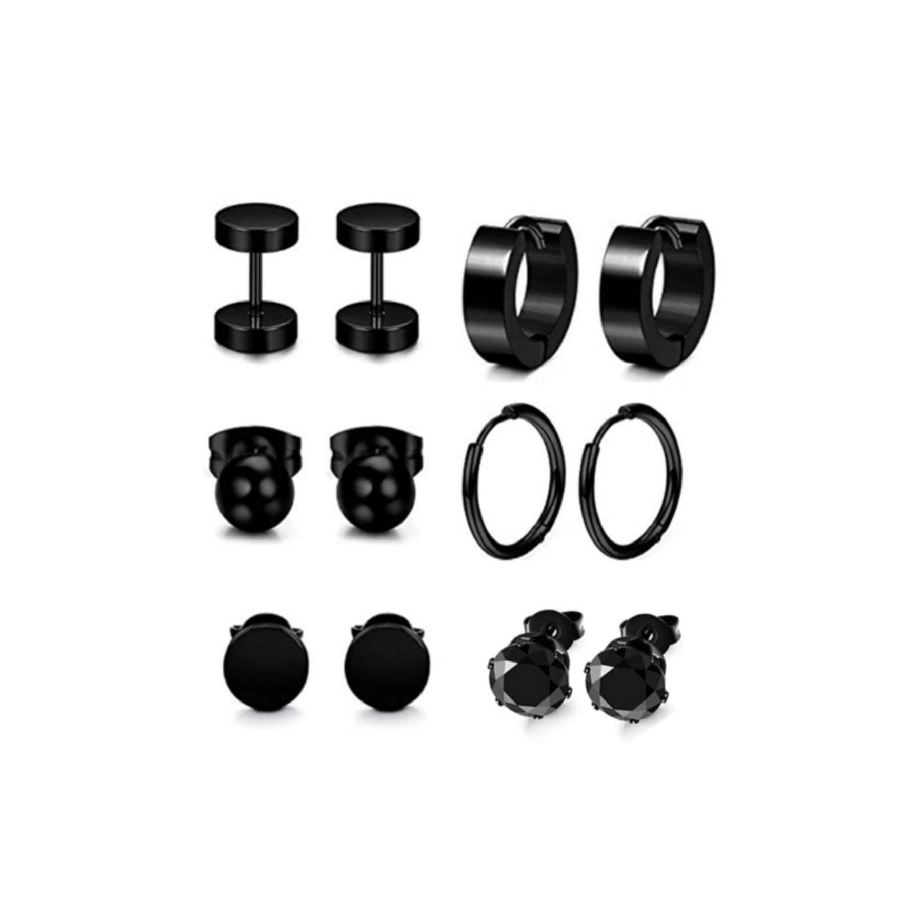 

Black Steel 6 Sets Women s Men s Earrings Eh20