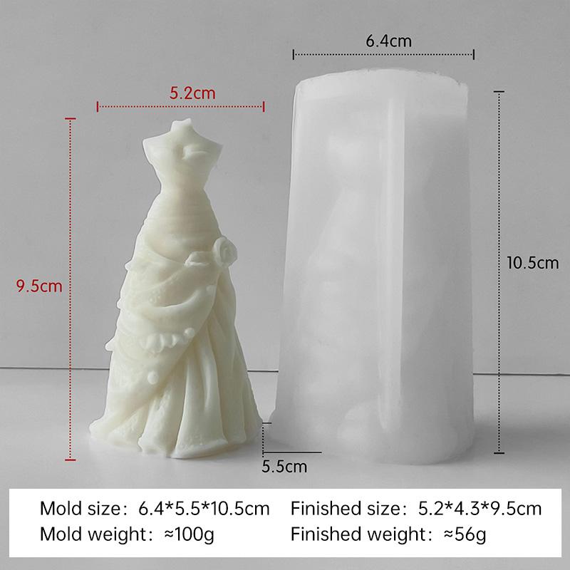 3D Wedding Dress Aroma Candle Silicone Mold Woman Skirt Party Princess Dress Plaster Resin Handmade Soap Candle Making Molds