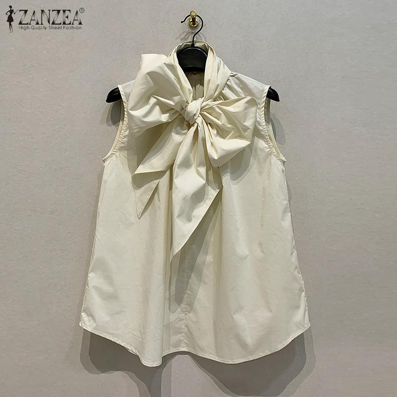 

ZANZEA Женские повседневные однотонные топы без рукавов с круглым вырезом M бежевый