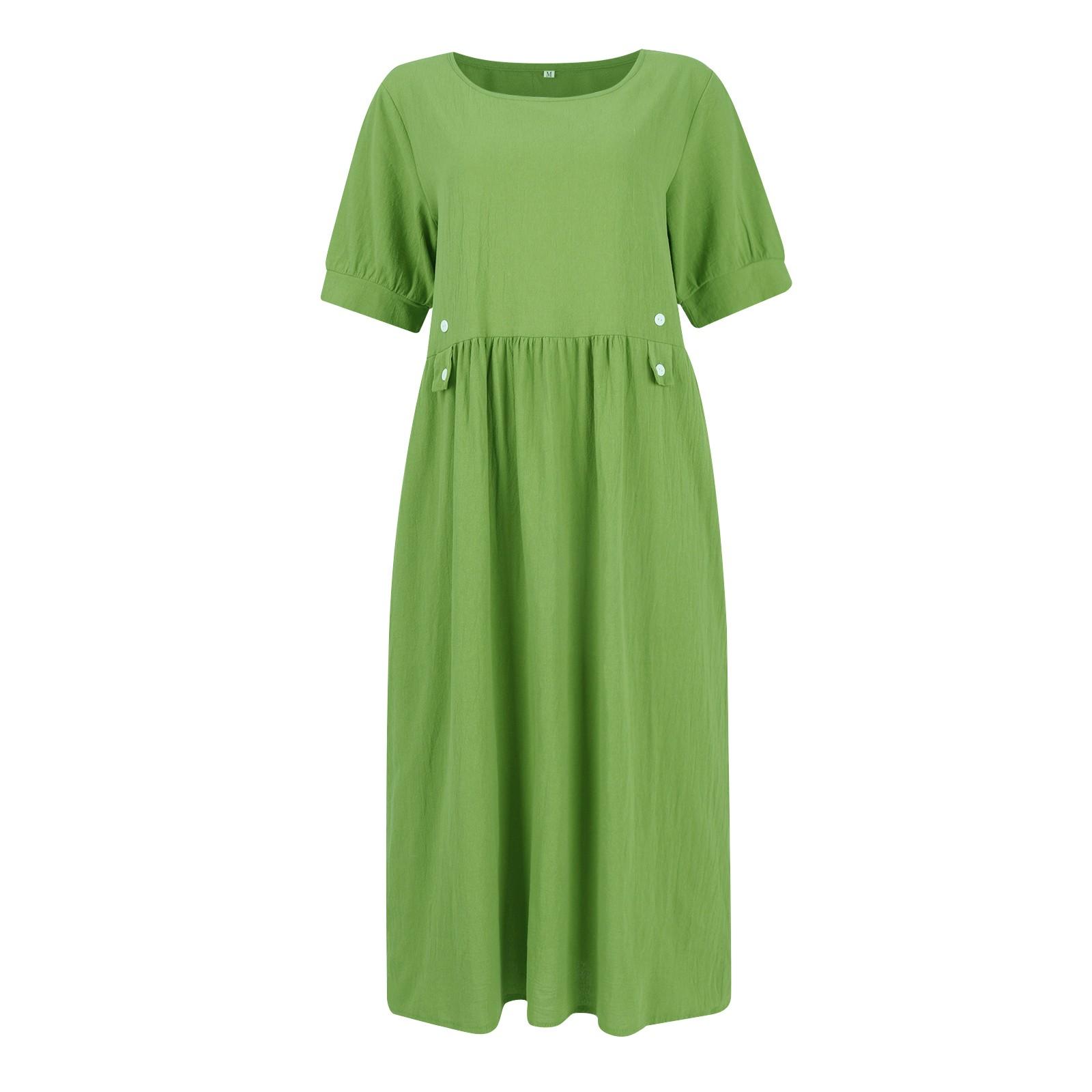 Женские модные однотонные свободные повседневные платья средней длины с круглым вырезом — фото 6