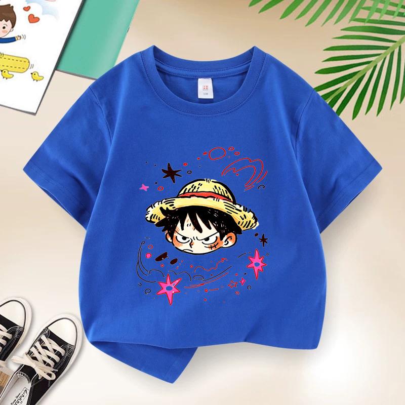 Summer Kids TShirt One Piece AnimeThemed Pure Cotton Printed Tee Cute Casual Style for BoysGirlsPerfect ForGiftingandTravel