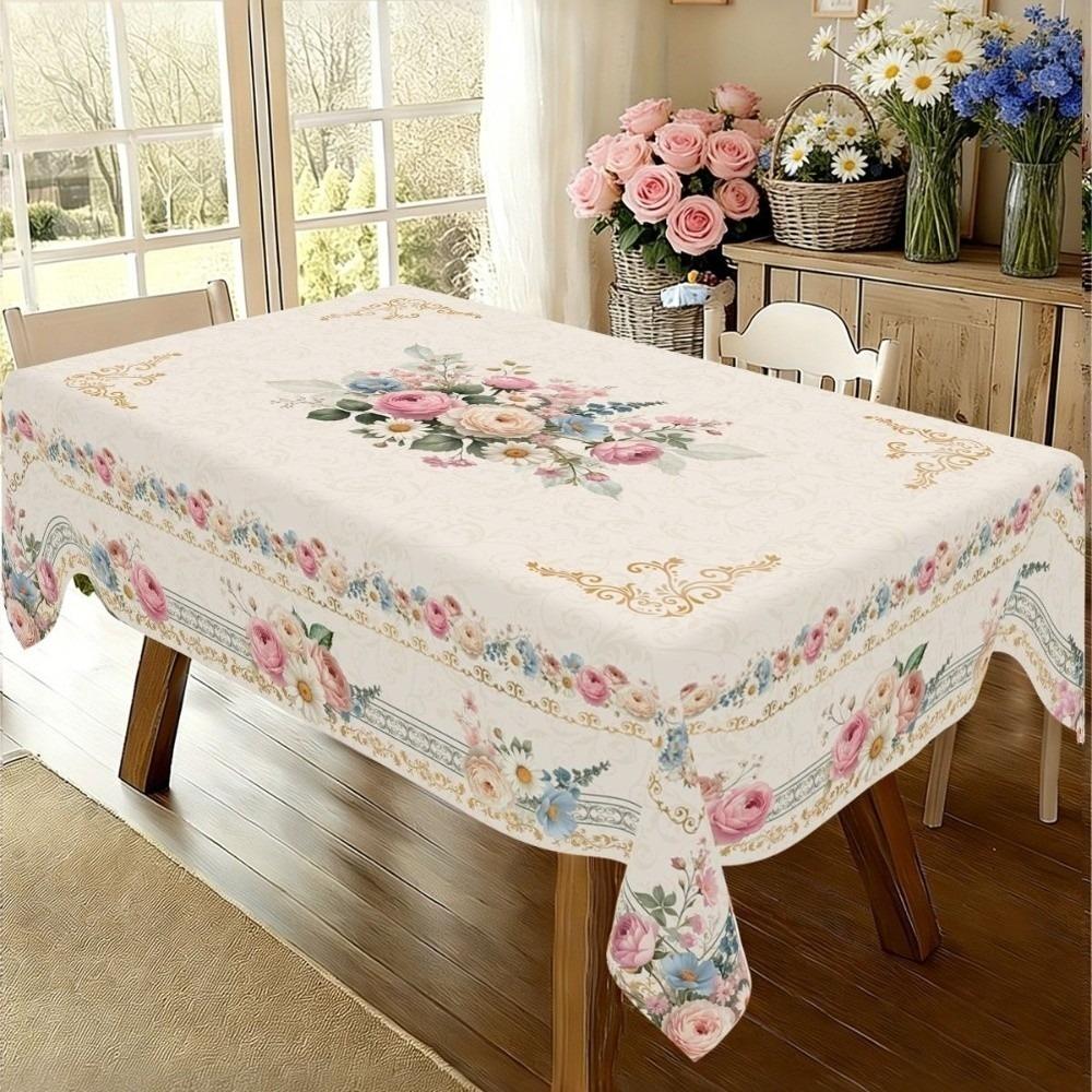 Flower Printed Polyester Tablecloth Country Rooster Washable Rectangle Tablecloth Stain Resistant Waterproof Round Table Cloth