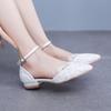Crystal Queen High Heels Pumps Sweet Princess Party Sandals Women White Lace Wedding ShoesMary Janes Flat