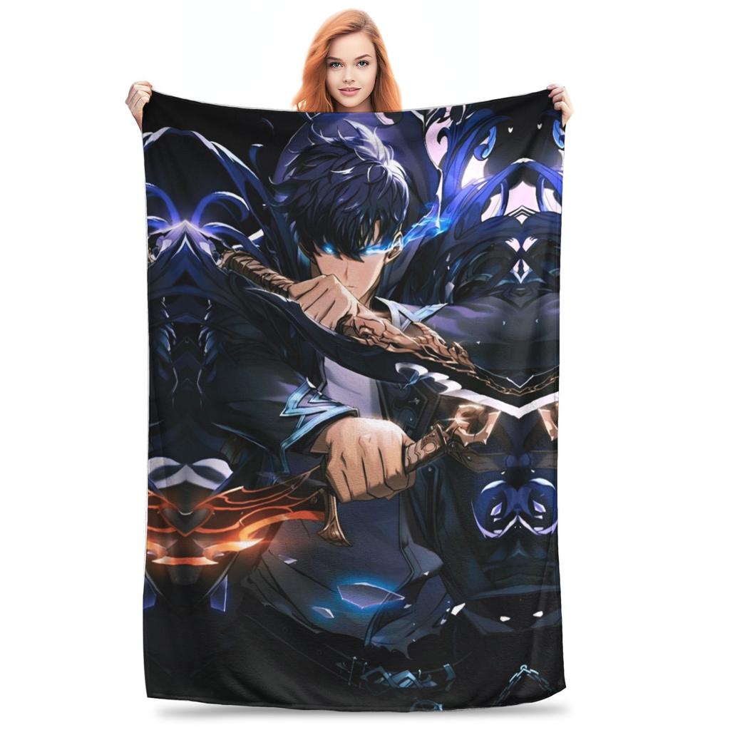 Solo S-ung Jin-woo Leveling Blankets Anime Solo Leveling Plush Vintage Breathable Throw Blankets for Home Winter