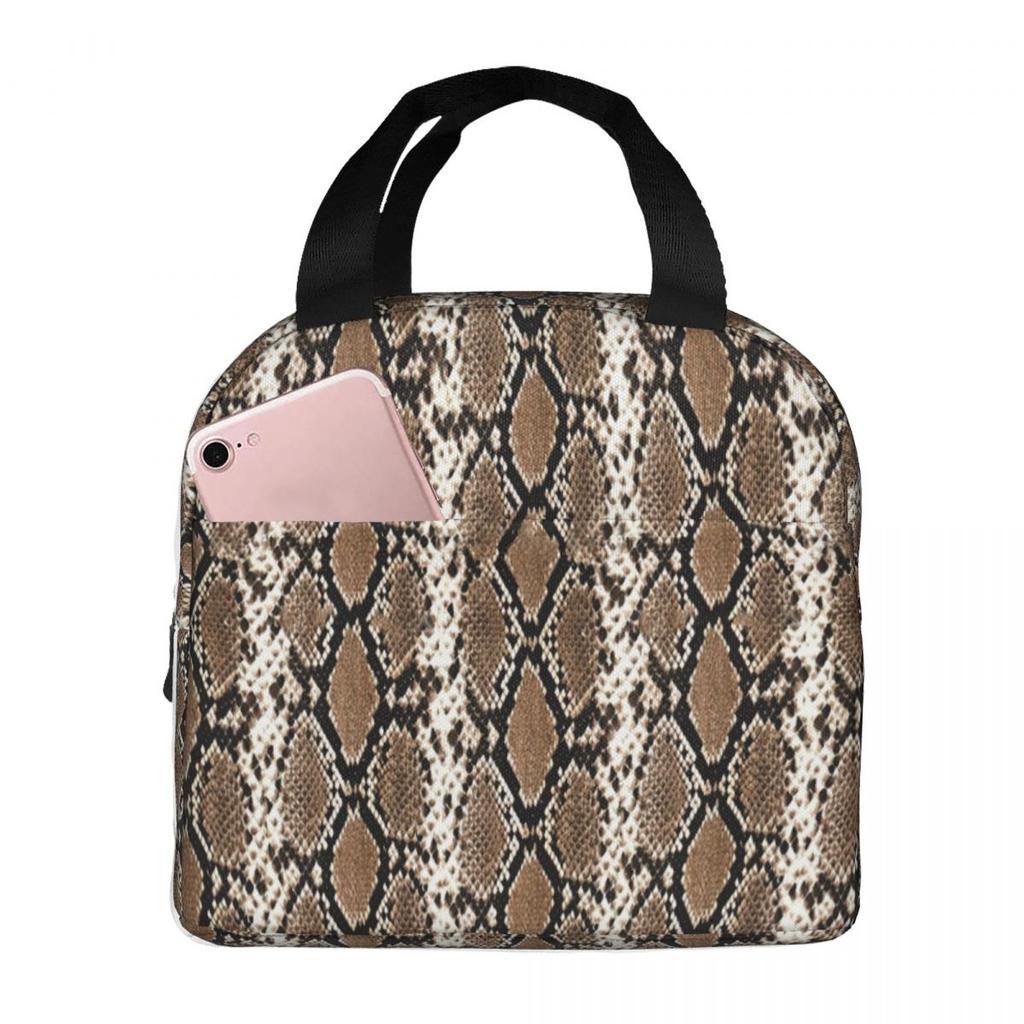 Python Skin, Snake Pattern Insulated Lunch Bag for Women Children Portable Food Boxes Thermal Lunch Box Tote