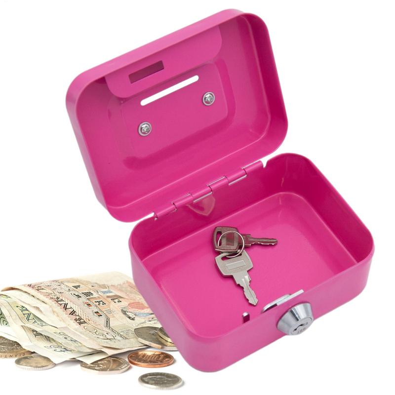 Key with Handle Lock Cash Box Metal Small Cash Storage Box with Handle with Lockable Cover Money Organizer Kids