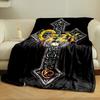 Gothic cross with intricate floral and skull designs, serpent motif. for all seasons blanket lunch break throw gift