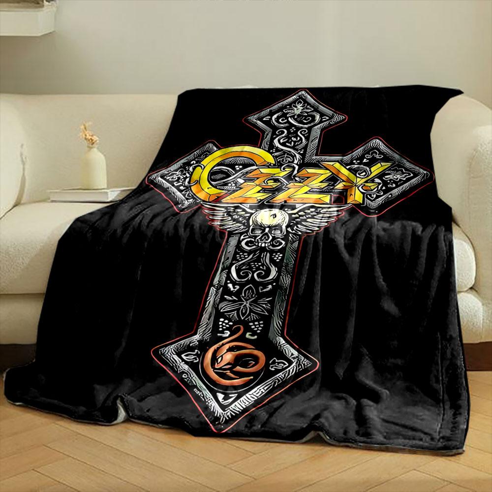 Gothic cross with intricate floral and skull designs, serpent motif. for all seasons blanket lunch break throw gift