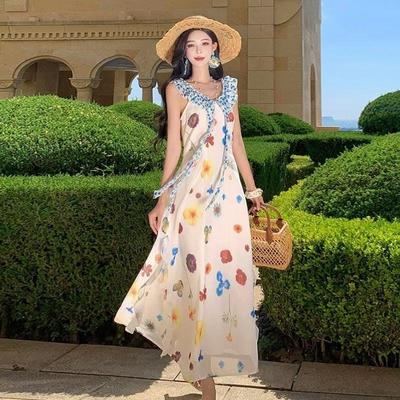 Printed Irregular Dress Women's Summer Sweet Dopamine Seaside Vacation Long Skirt 2026 Autumn New