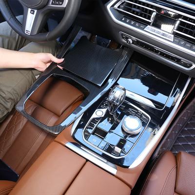 Pro BMW X5 G05 X7 G07 2019-2026 ABS Červená/Uhlíkové Vlákno Rám Řadicí Páky Držák Nápojů Kryty Panelu Řadicí Páky Lišta Vnitřní Auto Doplňky