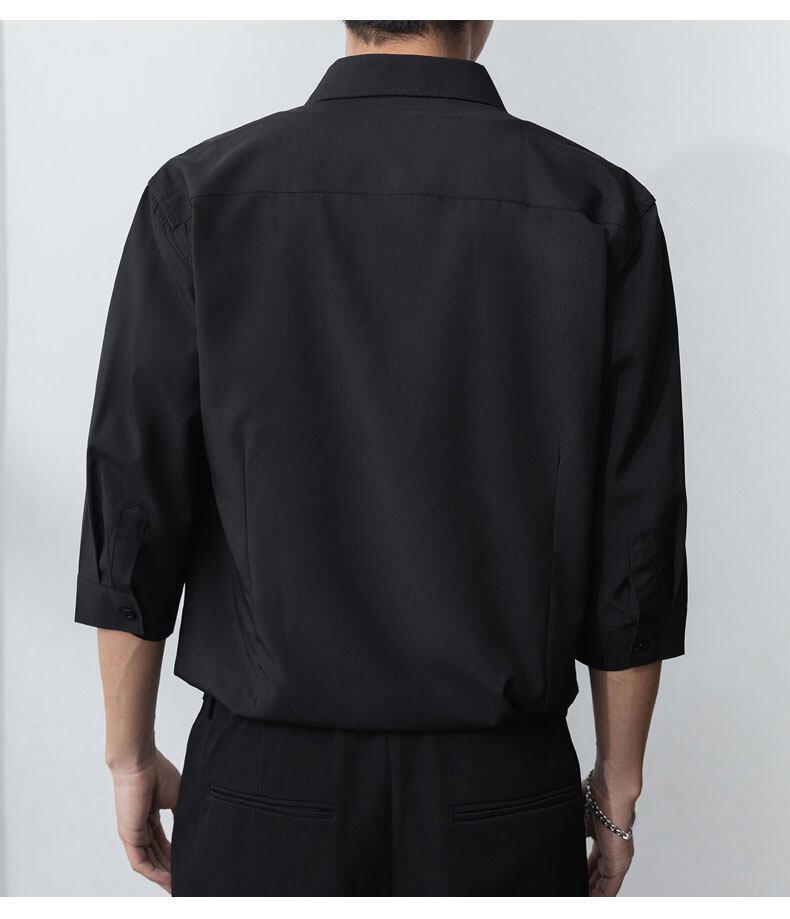 Men's Short-Sleeve Ice Silk Drape Shirt - Casual Loose-Fit, Solid Color, Trendy Summer Outerwear