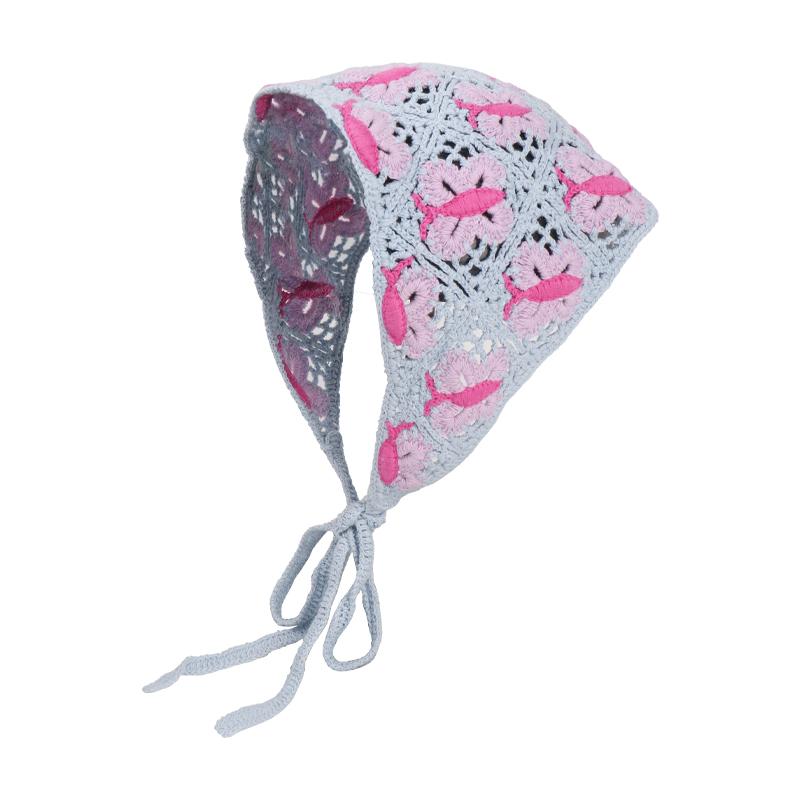 Spring and Autumn Sweet and Cute Wind Handmade Knitted Headband Female Personality Crochet Literary Style Triangle Scarf Headscarf