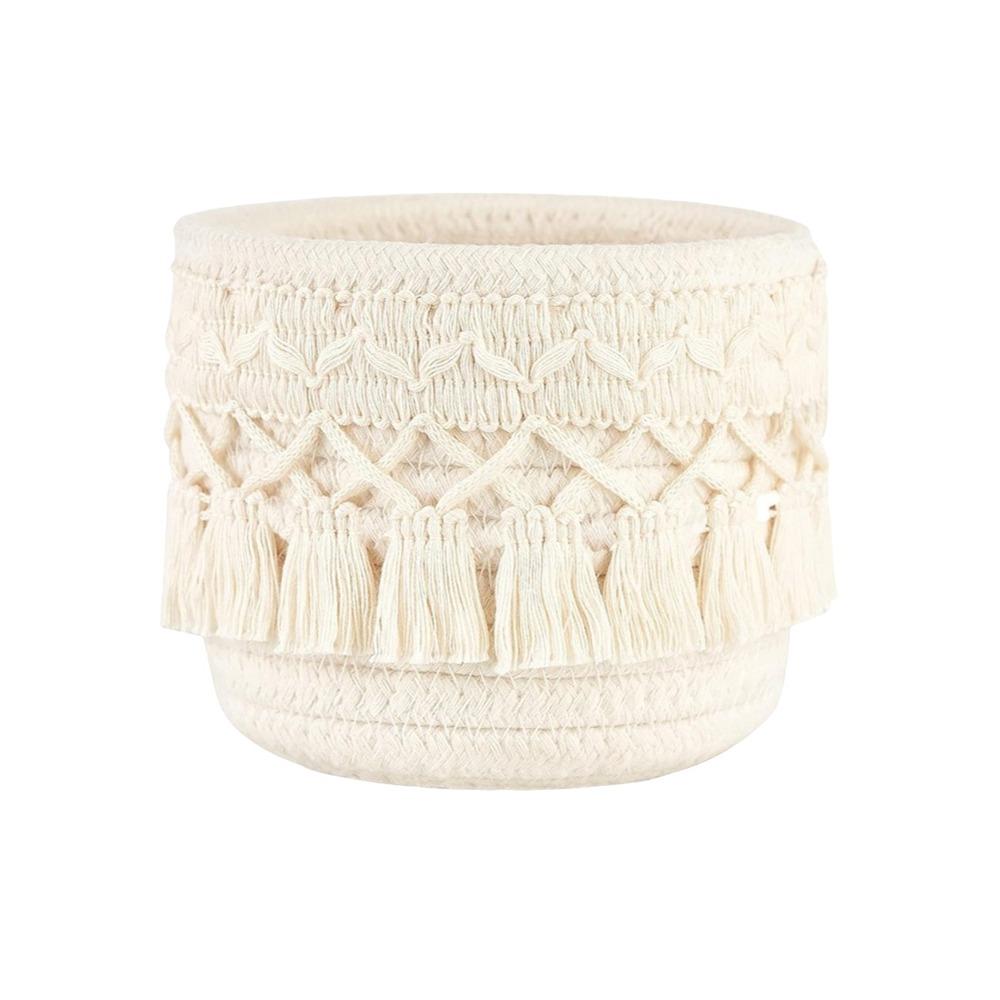 

Cotton Rope Tassels Storage Basket Bohemian Style Makeup Brush Storage Box for Living Room