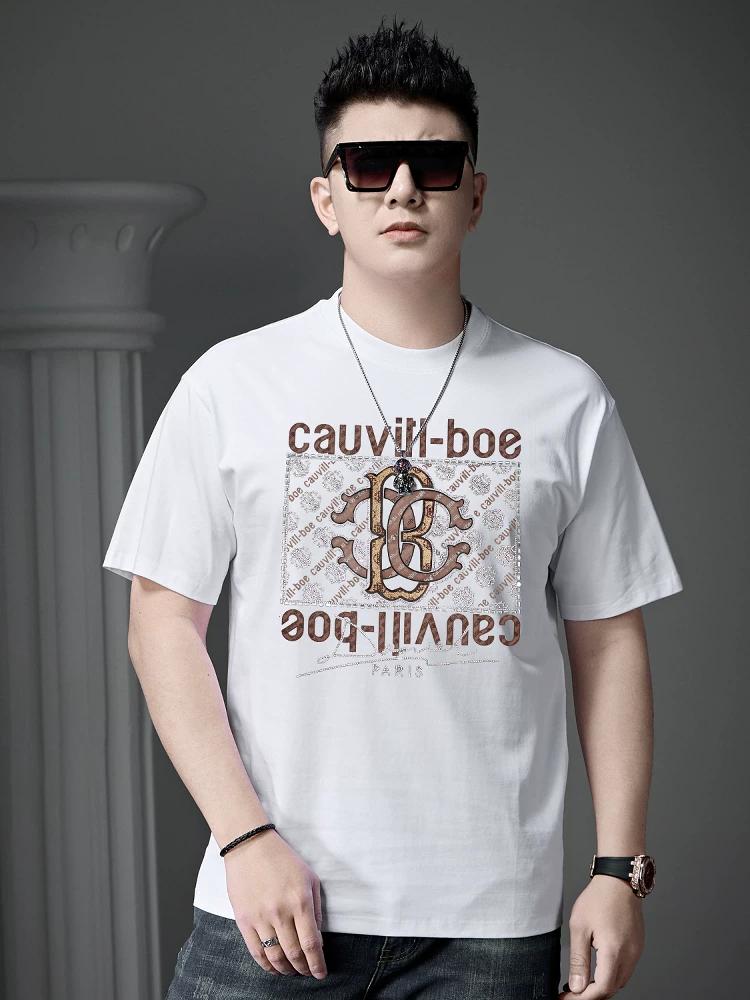 European Goods 2025 Summer New Men's round Neck Letter Print Hot Drilling Short sleeve T-shirt Fashion Brand Loose Half Sleeve Top